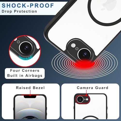 Image of CEDO Backcover for iPhone 16e / iPhone 17e | Compatible with Magsafe Wireless Charging | Camera Protection Shockproof Case | Magnetic Ring Lock Transparent Acrylic Clear Backcase (Black)