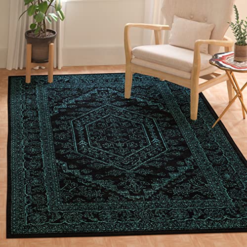 SAFAVIEH Traditionell Teppich für Wohnzimmer, Esszimmer, Schlafzimmer - Adirondack Collection, Kurzer Flor, Schwarz und Blaugrün, 91 X 152 cm SAFAVIEH Traditionell Teppich für Wohnzimmer, Esszimmer, Schlafzimmer - Adirondack Collection, Kurzer Flor, Schwarz und Blaugrün, 91 X 152 cm