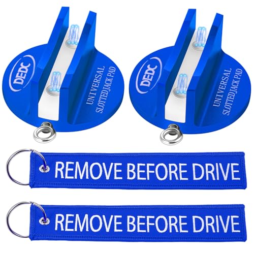 Image of DEDC Universal Pinch Weld Jack Pad 2 Pcs Blue, Magnetic Aluminum Jacking Puck Frame Rail Protecotr with 2 Reminder Streamers, Garage Accessories for Mechanics