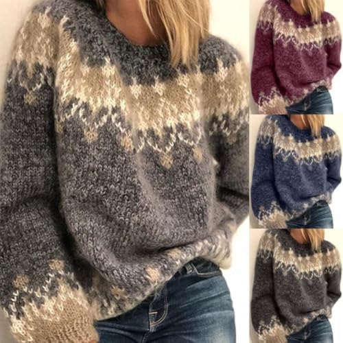 Womens Sweaters Fair Isle Sweater Cozy Casual Crewneck Pullover Tops Christmas Sweater Fall Winter Knit Top3