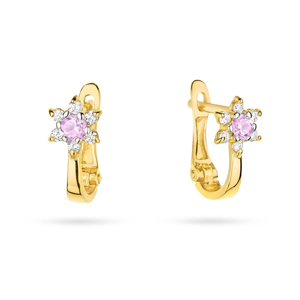 Kinder Ohrringe 333 Gelbgold (8K) Blume mit Zartrosa Zirkonia – Mädchen Ohrringe mit englischem Verschluss 10 mm, filigraner Schmuck Geschenk zur Kommunion & Taufe