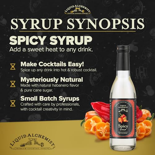 Image of Liquid Alchemist Spicy Habanero Infused Simple Syrup for Cocktails - Real Ingredients Make our Habanero Syrup a Great Spicy Margarita Mix & Paloma Picante - Vegan, Non-GMO Sweet Heat Drink Mix (12.7 oz)