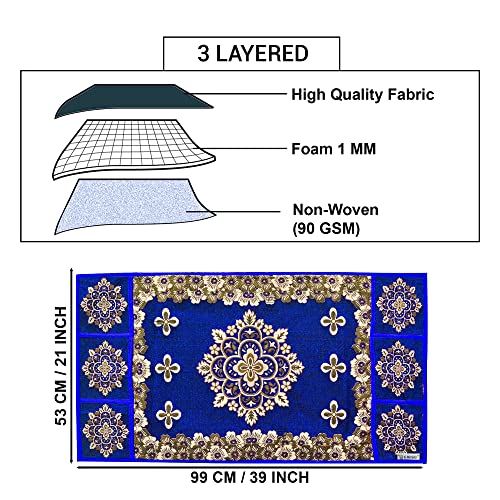Image of Polyester 3-Layered Fridge Top Cover /Refrigerator Cover With 6 Utility Pockets (Color-Blue, Size-39x21 Inches)