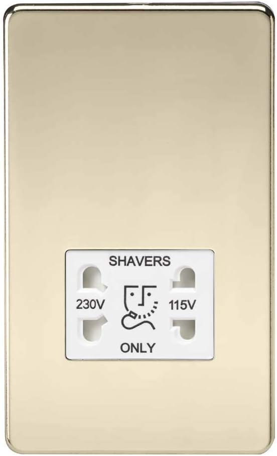– Screwless Dual Voltage Shaver Socket in Polished Brass with White Insert