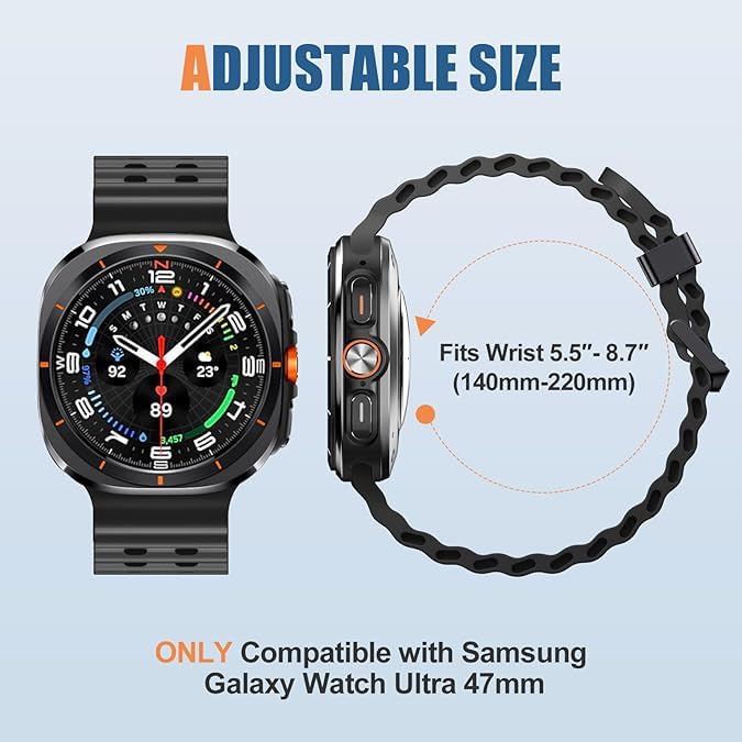 Image of CERLINK Ocean Silicone Sport Bands For Samsung Galaxy Watch Ultra 47MM Band, Adjustable Breathable Soft Waterproof Strap For Galaxy Watch 7 Ultra
