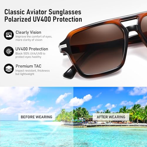 Womens Sunglasses Polarized Trendy Classic Aviator Sunglasses Square 70s 80s 90s Vintage Shades, UV Protection3