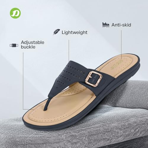 Image of DOCTOR EXTRA SOFT Women's Memory Foam Flat Slippers /Flip-Flops Stylish Casual Comfortable Diabetic Orthopedic Lightweight Slip-On Sandals with Adjustable Buckle for Women & Girls D-609