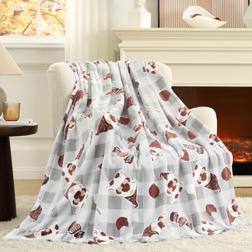 Cozy Bliss Gnome Coffee Throw Blanket - Warm MilkyPlush Throw Blankets Ultra Soft Cozy Blankets for Couch Sofa and Bed Grey 50X60inches