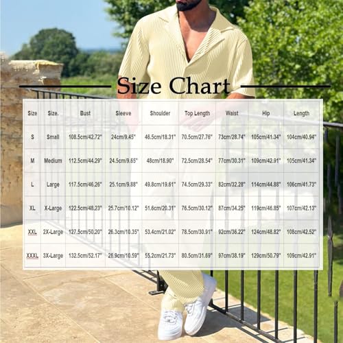 Men's 2 Piece Outfits Textured Button Down Short Sleeve Shirts and Elastic Waist Pants Set Summer Beach Vacation Sets3