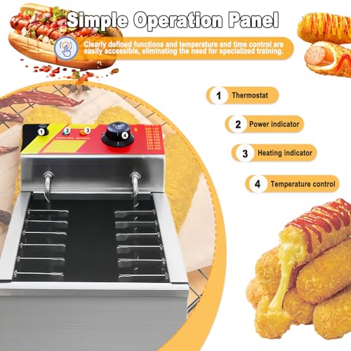 Friggitrice Professionale per Corn Dog, friggitrice elettrica da 25 Litri con Controllo della Temperatura Regolabile, griglia per Salsicce e Formaggio ad Alta capacità