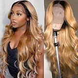SOSEXY 22 Inch Glueless Body Wave Human Hair Wig 1B/27 Lace Front Wig Human Hair 13x4 HD Lace Frontal Strawberry Blonde Ombre Black Roots Blonde Wigs