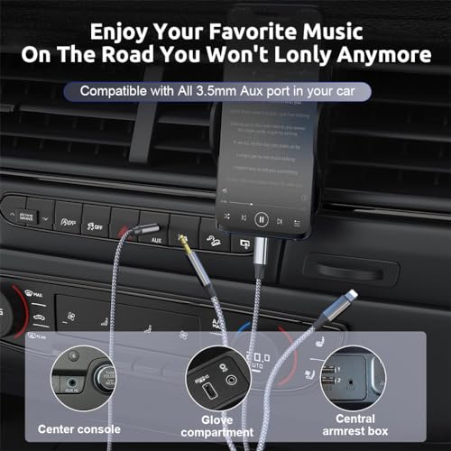 Image of Verilux 3 in 1 Car Aux Cable, USB C to 3.5mm Audio Cord Car Stereo Aux Cable Compatible with Galaxy S23 /S22 /S21FE /OnePlus /iPhone 14 /13 /12 /XR