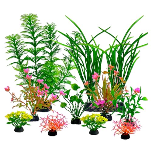 FENGQQKJ Aquarium Deko Aquarium Zubehör Aquariums Pflanzen Künstlich Wasserpflanzen Aquariums Miniteich Plastikpflanzen Fisch Tank Schildkröte Aquarien Dekorationen Rosa Rot Orange Gelb Grün 11 Stück