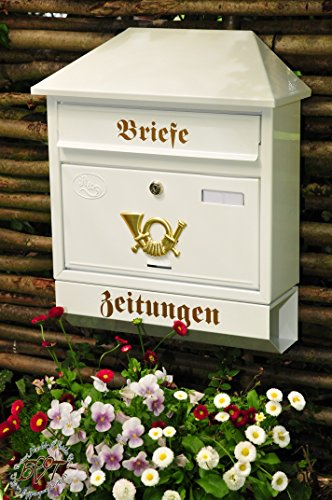 Preisvergleich Produktbild BTV Briefkasten, Premium-Qualität, verzinkt, pulverbeschichtet Walmdach W / w weiß schneeweiß Snow White Zeitungsfach Zeitungsrolle Postkasten