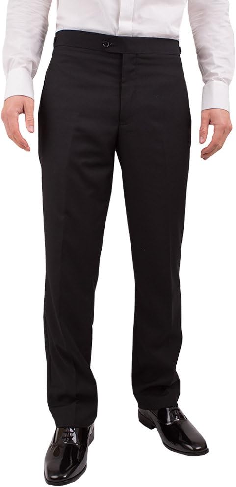 Dobell Mens Black Tuxedo Pants Regular Fit Satin Side Stripe