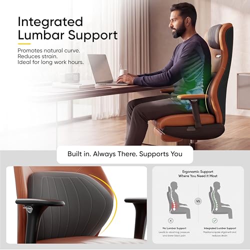 Image of Frido ErgoLuxe Executive Chair | Premium Ergonomic Office Chair with Integrated Lumbar Support | 3D Adjustable Armrests, Retractable Footrest & 145 Reclining | High Back Computer Chair | Tan