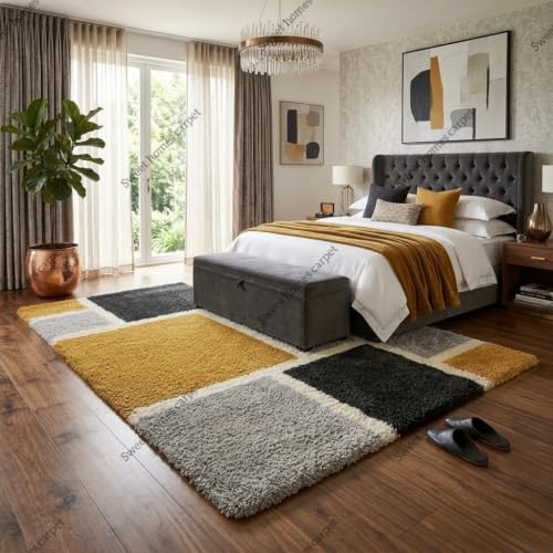 Image of SWEET HOMES Carpets for Living Room Bedroom Handwoven Ultra Soft Irregular Shaggy Rug, 10 x 14 Feet (305 x 427 cm), Yellow Grey