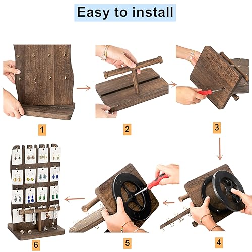 Yopay Rotating Earring Display Stand Wooden, Keychain Display Stand For Vendors, Two-Sided Bracelet Necklace Jewelry Organizer Spinning Holder For Selling, Retail thumb #5