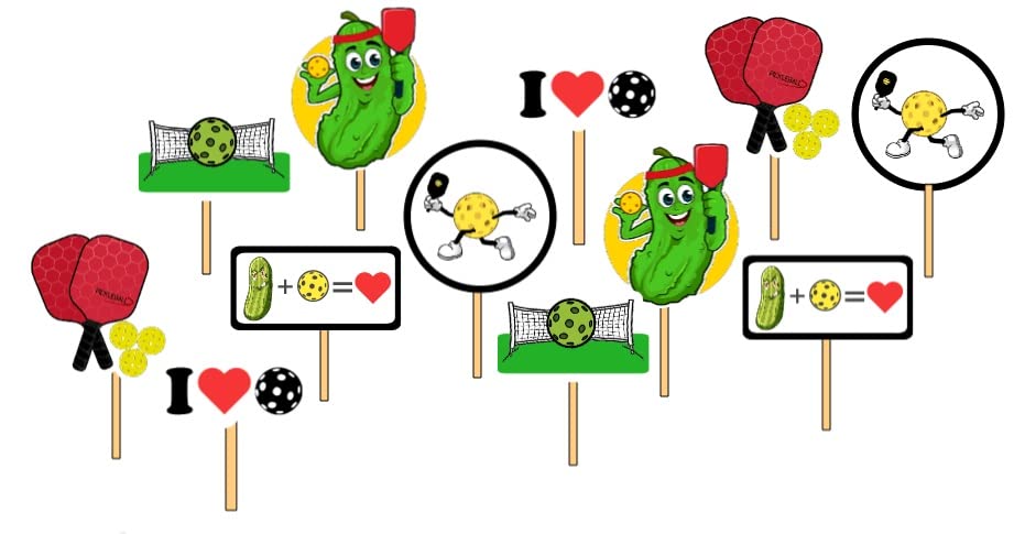 12 Pickleball Party Cupcake Toppers Food Picks