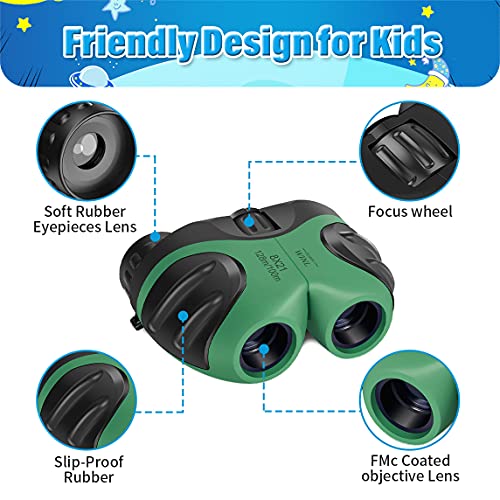 Binoculares compactos infantiles 8x21 verde resistentes al agua miniatura 3