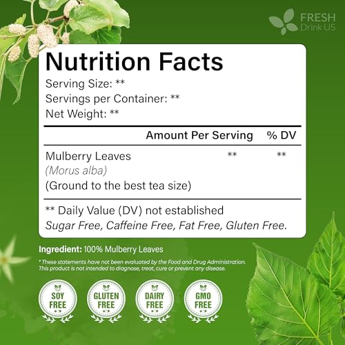 Image of FreshDrinkUS Premium 75 Mulberry Leaf Tea Bags, 100% Natural & Pure. Loose Leaf Herbal Tea. Made with Natural Material Tea Bags. No Sugar, No Caffeine, No Gluten, Vegan