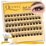 QUEWEL Pre-Glued-Cluster-Lashes Kit Natural Self Adhesive Eyelashes, D Curve Pre Glued Eyelashes, Strong Hold 10-16MM No Glue Needed Self Adhesive Lashes at Home(MJ02-new)