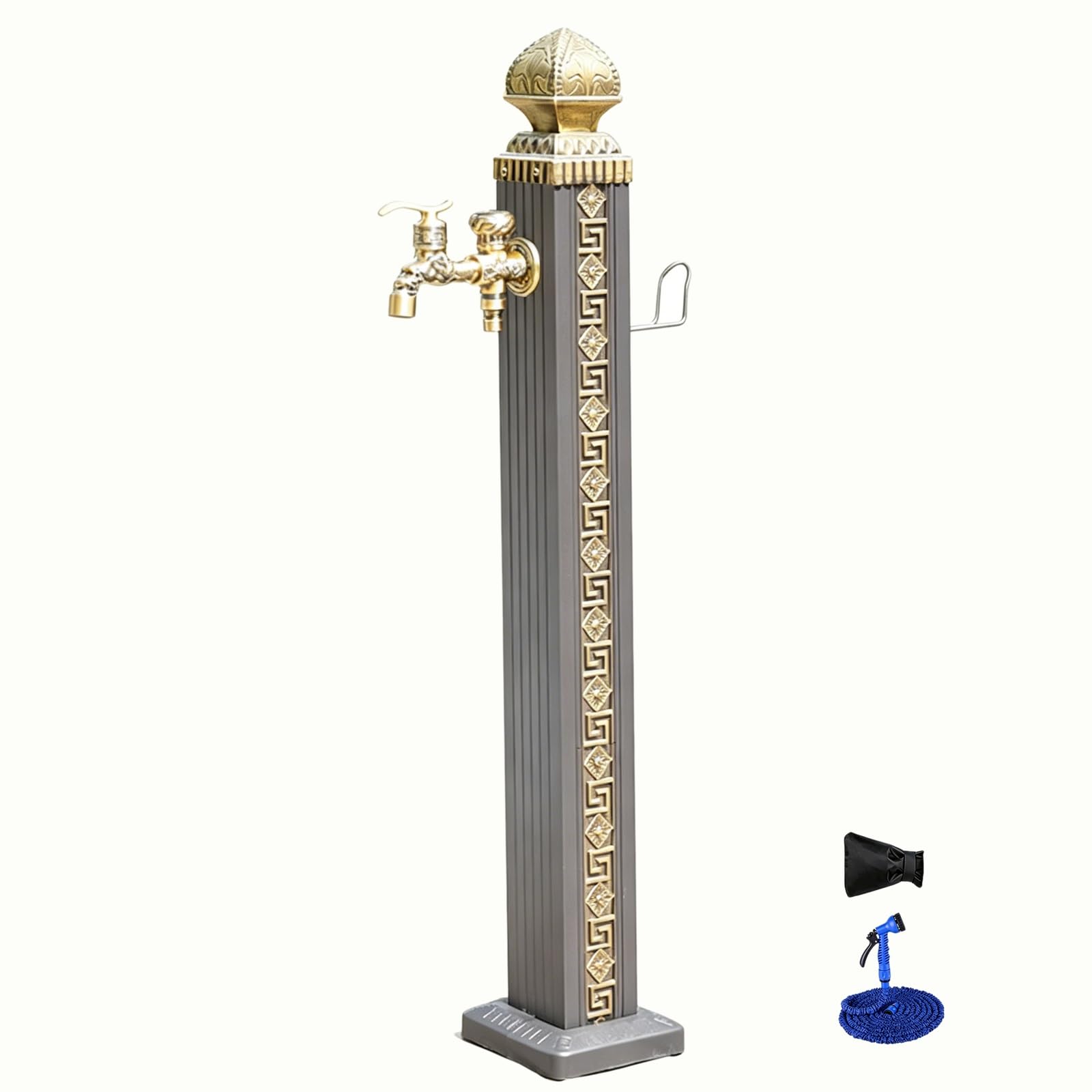 Yangllyj Brass Outdoor Garden Water Column, Frost Proof Yard Hydrant With Dual Water Outlets And Spray Gun For Backyard Patio