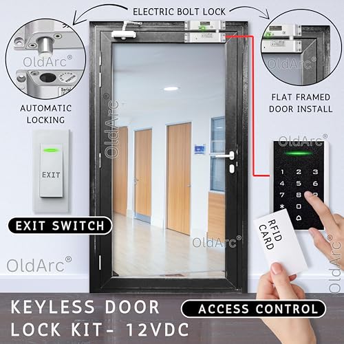 Image of OldArc BK5 Electric Door Lock kit | Pin + RFID Card Door Lock System for Office | Electric Bolt Lock + Exit Switch + Electronic Door Lock for Office RFID Card Door Access Control System