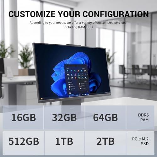 Image of Lenovo ThinkCentre Neo 55a Gen 6 Business All-in-One, 23.8 inch FHD IPS 100Hz, AMD Ryzen 5 220, Customized 16GB-64GB DDR5, 512GB-2TB SSD, Wired KB & Mouse, HDMI, 5MP Webcam, Wi-Fi 6, Windows 11 Pro