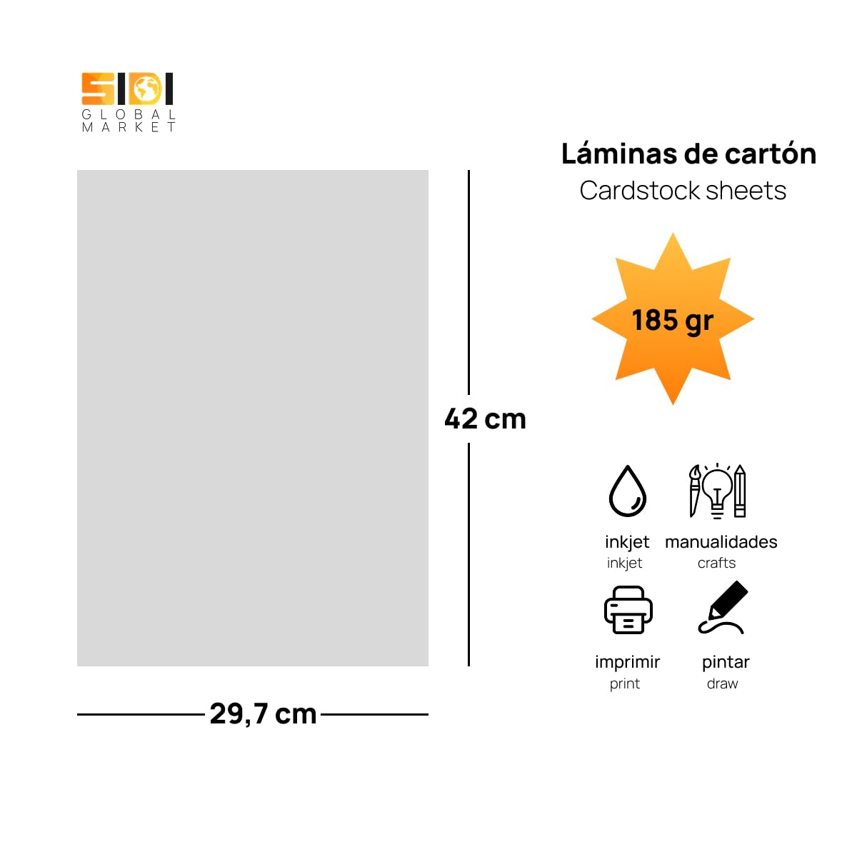 Cartulina A3 Fluor 185 g Cartulina Fluorescente de Colores Neon para Manualidades, Scrapbooking, Impresora Inkjet y Láser, Pack Variado Alta Visibilidad – SIDI (fluor, 25h) — view 2