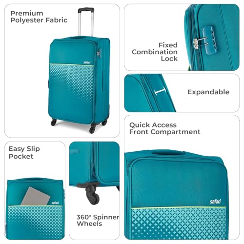 Image of Safari Dynamo Set of 3 (Cabin + Medium + Large) Trolley Bags Polyester Expandable Soft Luggage, 4 Wheels 360 Degree Wheeling, Travel Bag, Suitcase for Travel, Trolley Bags for Travel (Teal)