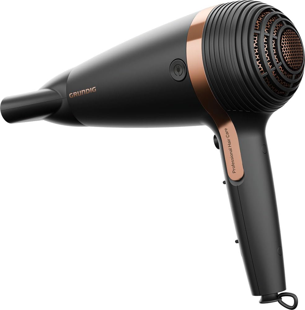 Grundig - Naturashine HD 7081 Haartrockner - 2100W mit Ionen-Funktion & Kabeleinzug - Keramik mit Macadamia- & Kokosöl - Cool Touch Düse - Schwarz/Rosa-Gold