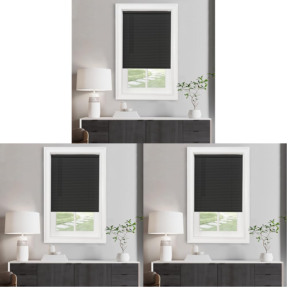 Cordless Light Filtering Mini Blind - 27 Inch Width, 72 Inch Length, 1" Slat Size - Black - Cordless GII Morningstar Horizontal Windows Blinds for Interior by Achim Home Decor (Pack of 3)