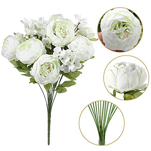Ezflowery 1 Pack Artificial Peony Silk Flowers Arrangement Bouquet For Wedding Centerpiece Room Party Home Decoration, Elegant Vintage, Perfect For Spring, Summer And Occasions (1, New White) #TOP1