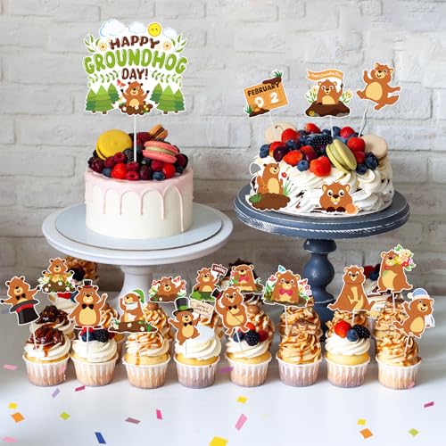Konsait 25 piezas de decoración para cupcakes de marmota con diseños de animales 6