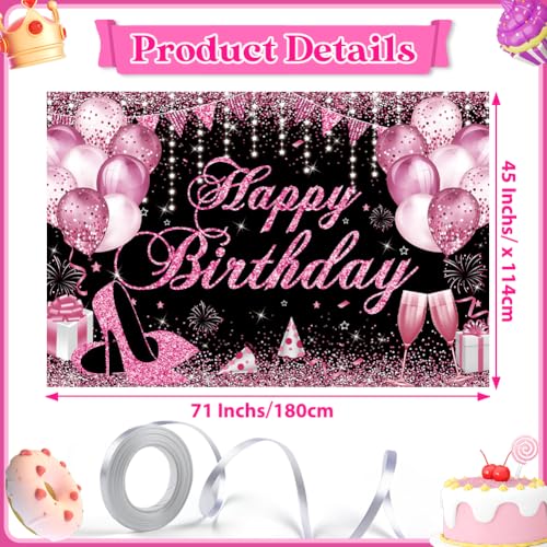 Image of Happy Birthday Banner - Birthday Decorations for Women Girls Pink Birthday Party Banners Welcome Happy Birthday Background Sign for Theme Party Decorations Indoor Outdoor