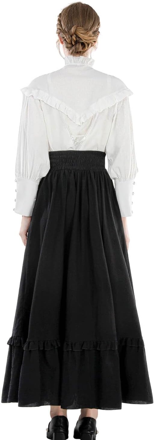 Nuoqi Womens Victorian Dress Costume 2-Piece Medieval Renaissance Dress Edwardian Blouse Skirt Set - Image 5