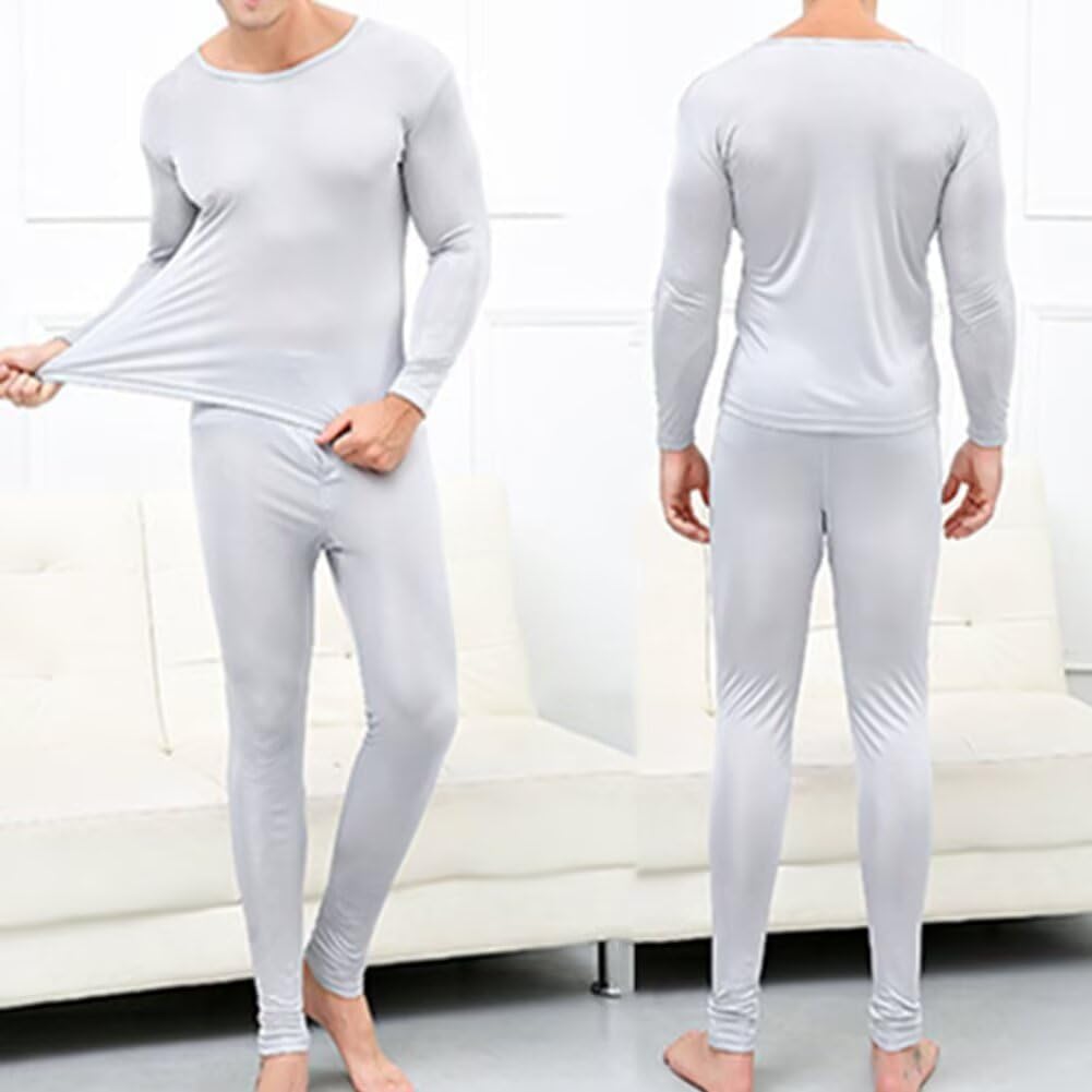 Mens Silk Long Johns Sets Thermal Underwear Top Mulberry Silk Base Layer Pajama For Men