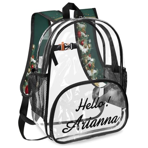 Merry Christmas Personalized Small Clear Backpack Heavy Duty for Stadium Approved Custom Merry Christmas Tree PVC Transparent Backpack with Name See Through Bag for Concerts2