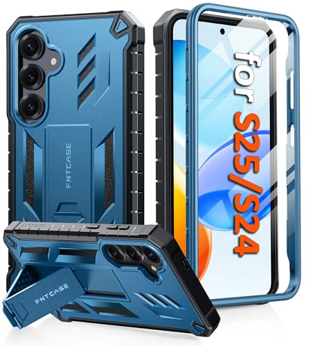 Coque Samsung Galaxy S24 bleu mat anti-chute avec béquille intégrée FNTCASE