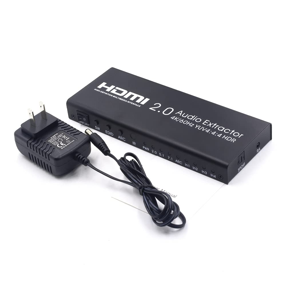 Extractor de Audio Digital 4K 60HZ HDMI 3,5 mm SPDIF Compatible con HDMI 2.0, YUV 4:4, 3D, HDCP 2.2, EDID, 600 MHz/18 Gbps, HD 1080P 4 en 1 Salida