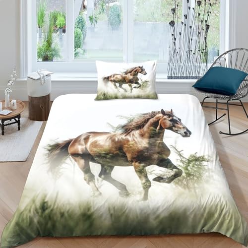QMena Brown Horsess Fermeture À Glissière Housse De Couette Respirant Ponies Linge De Lit Différentes Tailles Comfort Cover Luxe Parure De Lit Respirant...