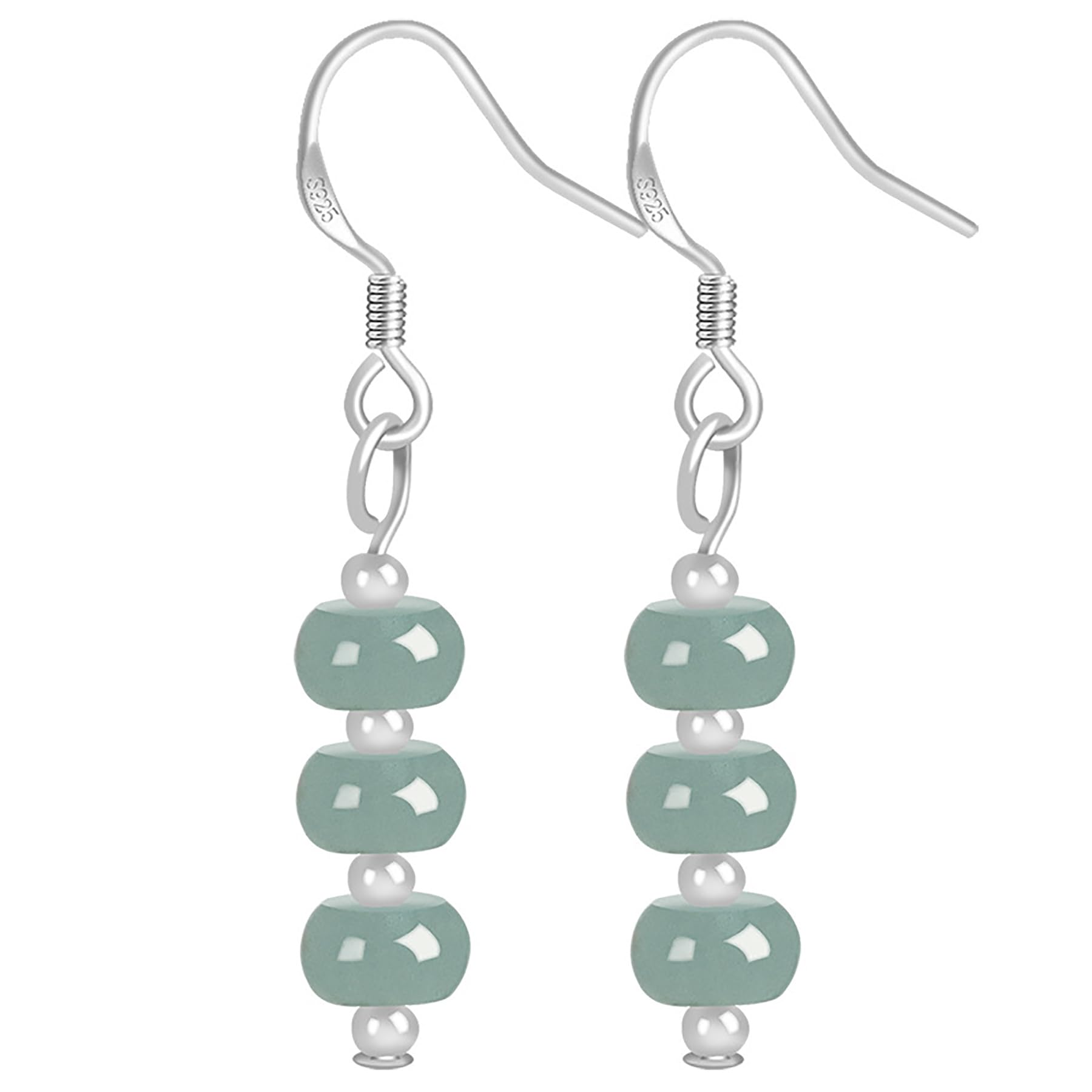 Jade Earrings Dangle Lantern Beads Level Fei Cui Jade Earrings Hook Vacation Jewelry Feng Shui Wealthy Amulet Chakra Gem Pure Silver Parts Vintage Crystal Earrings Prosperity Gift