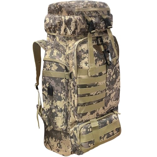 Lizbin Mochila táctica militar Molle de 80 L, mochila de senderismo extragrande, mochila impermeable para senderismo, mochila deportiva para exteriores (camuflaje), camuflaje
