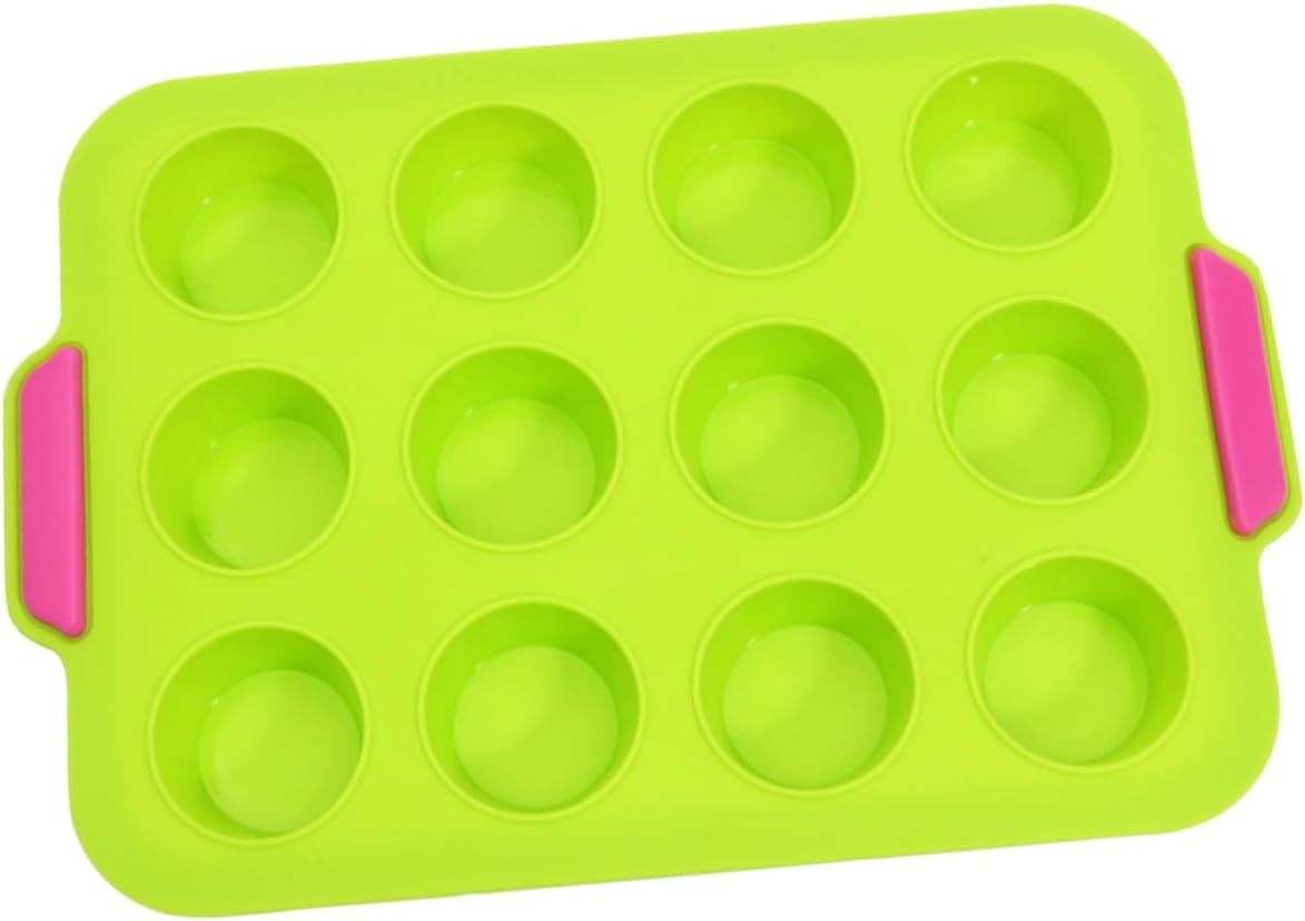 Silicone 12-Cup Muffin Baking Mold Non-Stick Round Cake Mould Egg Tart Pan for Home Baking for Cupcakes and Small Cakes