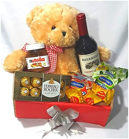 Cesta De Chocolates Ferrero Rocher Vinho Urso Presente Luxo