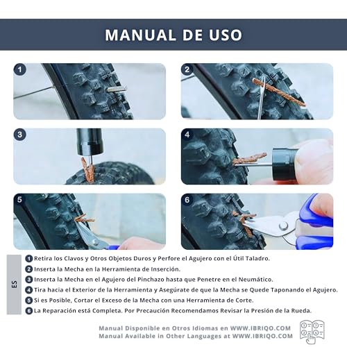 IBRIQO® 15 Mechas de Recambio 1,5 x 50 MM para Kit Herramienta Reparación Pinchazos MTB | Recambio Mechas MTB | Mechas Reparación Tubeless MTB y Road | Recambios Antipinchazos Bicicleta - imagen 6