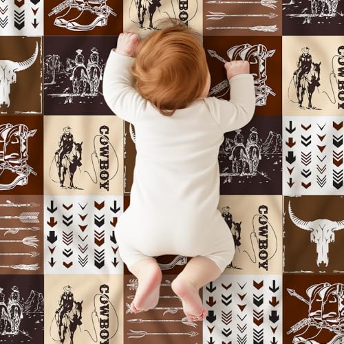 Image of Western Baby Blanket, Cowboy Minky Blankets for Boys Girls, Nursery Room Decor, Soft Warm Lightweight Nursery Bed Blanket for Newborn Toddlers Son Daughter (08)