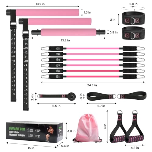JNATER Upgraded Pilates Bar Kit, Durable Pilates Bar Kit with Resistance Bands for Women & Men -with Workout Guide Perfect for Beginner - Pilates Equipment for Home, Gym, Travel, Office Use