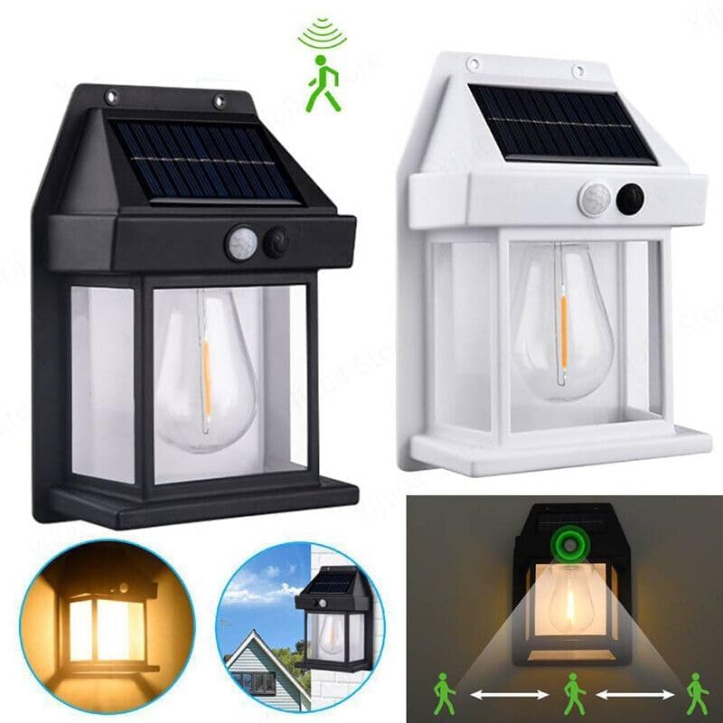 Solar Wall Lights Outdoor Pack of 2 Wireless Motion Sensor Lanterns with 3 Lighting Modes and IP65 Waterproof, Exterior Spotlight Fixtures for Garden Yard Patio Fence Outside Decorative
